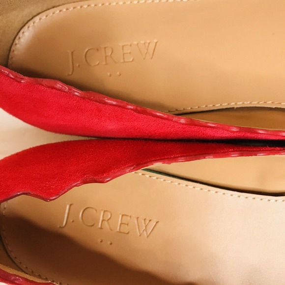 J Crew Poppy Red Suede Scallop Ballet Flats 7 - Picture 6 of 11